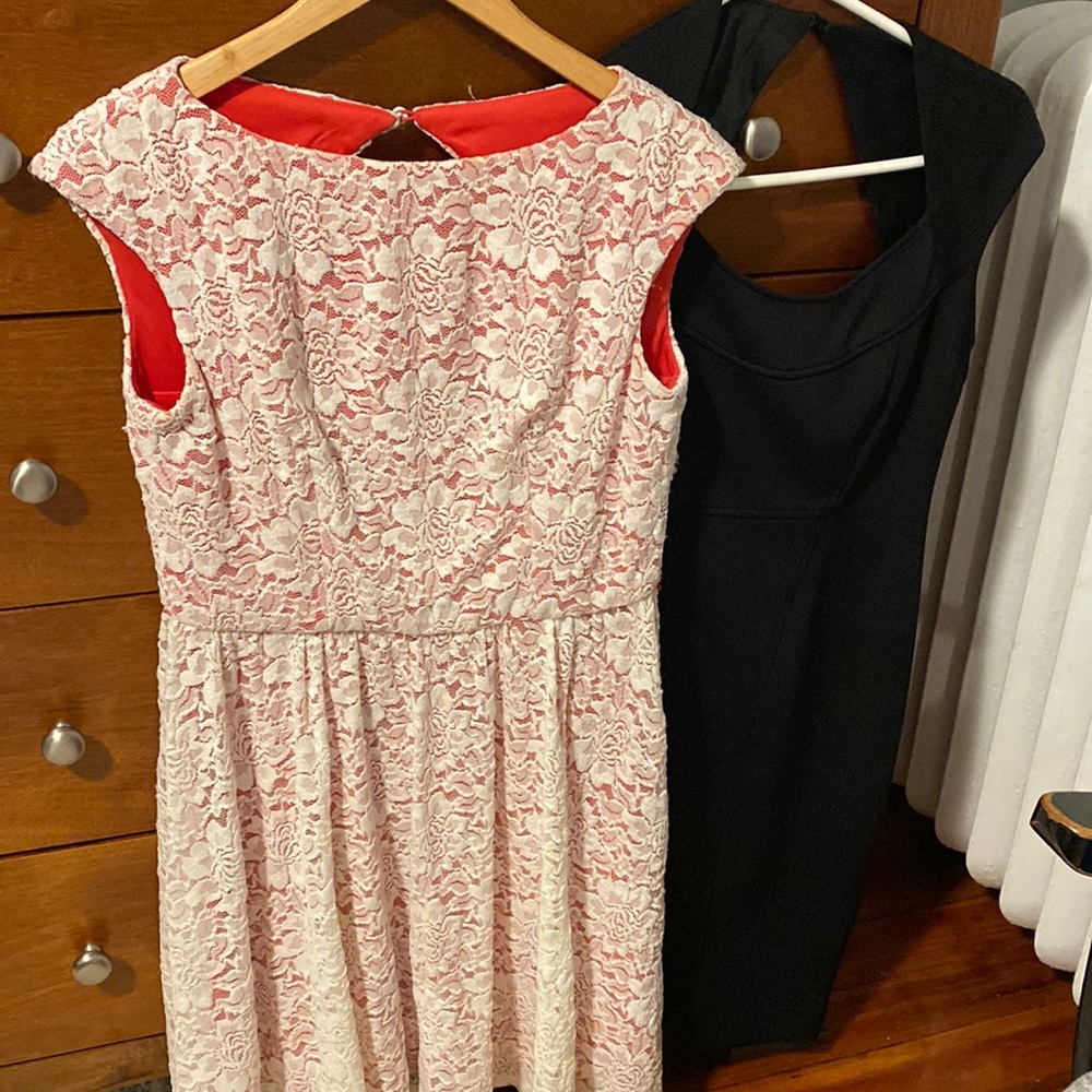 Two Maggie London petite dresses with triangle back